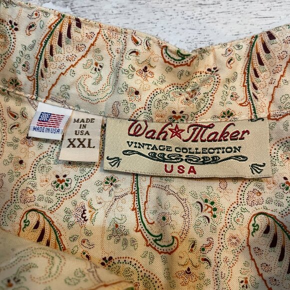 VTG Wah Maker Paisley  Pattern Band Collar Shirt Adult XXL USA - Picture 2 of 6
